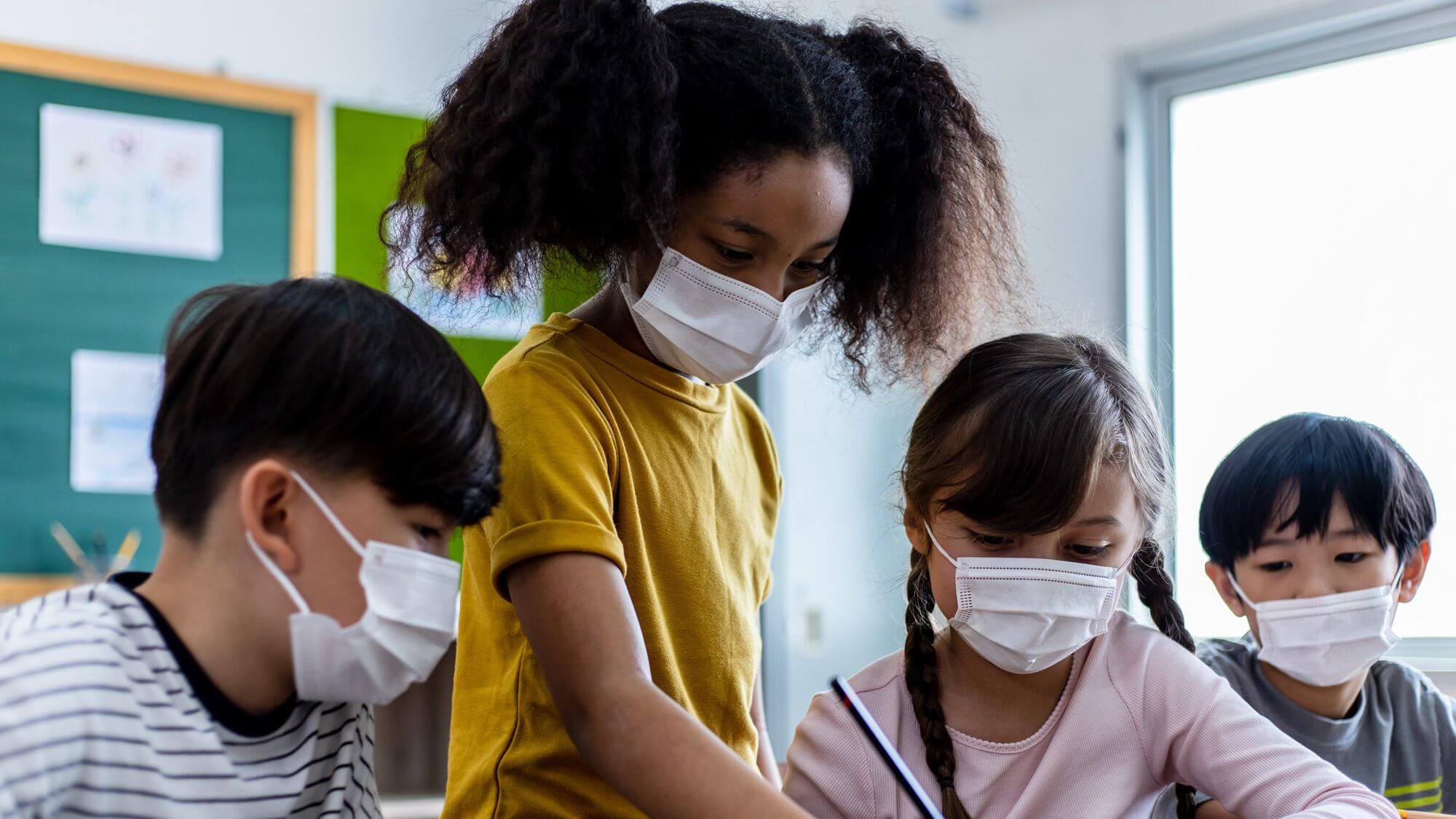 Children with protective masks