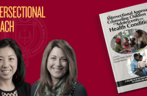 Graphic including book cover for "An Intersectional Approach to Counseling Children and Adolescents with Health Conditions," including headshots of Jennie Park-Taylor, Ph.D., and Merle Keitel, Ph.D. The graphic features the headline 'An Intersectional Approach," and Fordham GSE watermarked seal