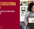 Princess Francois-Estevez, a current Fordham Ed.D. student, smiles proudly while holding her laptop, which displays a presentation slide titled "From Survive to Thrive." She wears a t-shirt that reads "Ed.D. Doctor of Education in Progress" and stands in front of a wall adorned with portraits celebrating Black culture. The text on the left reads, "Journey to Educational Leadership: Princess Francois-Estevez Reflects on Her Time in Fordham’s Ed.D. Program," with the Fordham Graduate School of Education logo at the bottom.